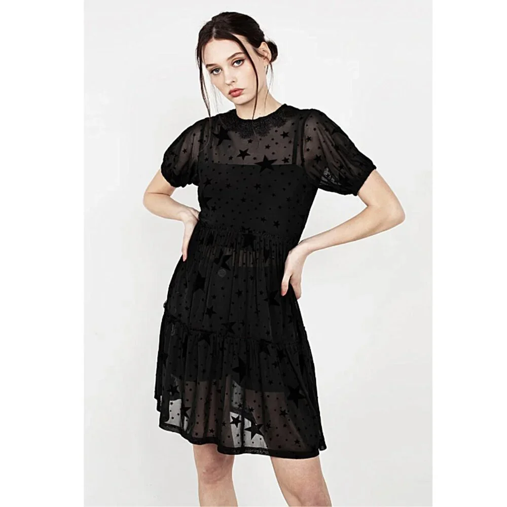 DISTURBIA Orion sheer mesh lace collar mini dress - Picture 1 of 7